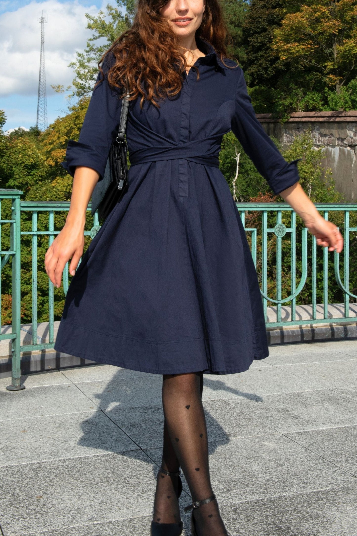 Tessa Elegant Shirt Dress 3/4 Sleeve Buttons - Velora Luxury Fashion