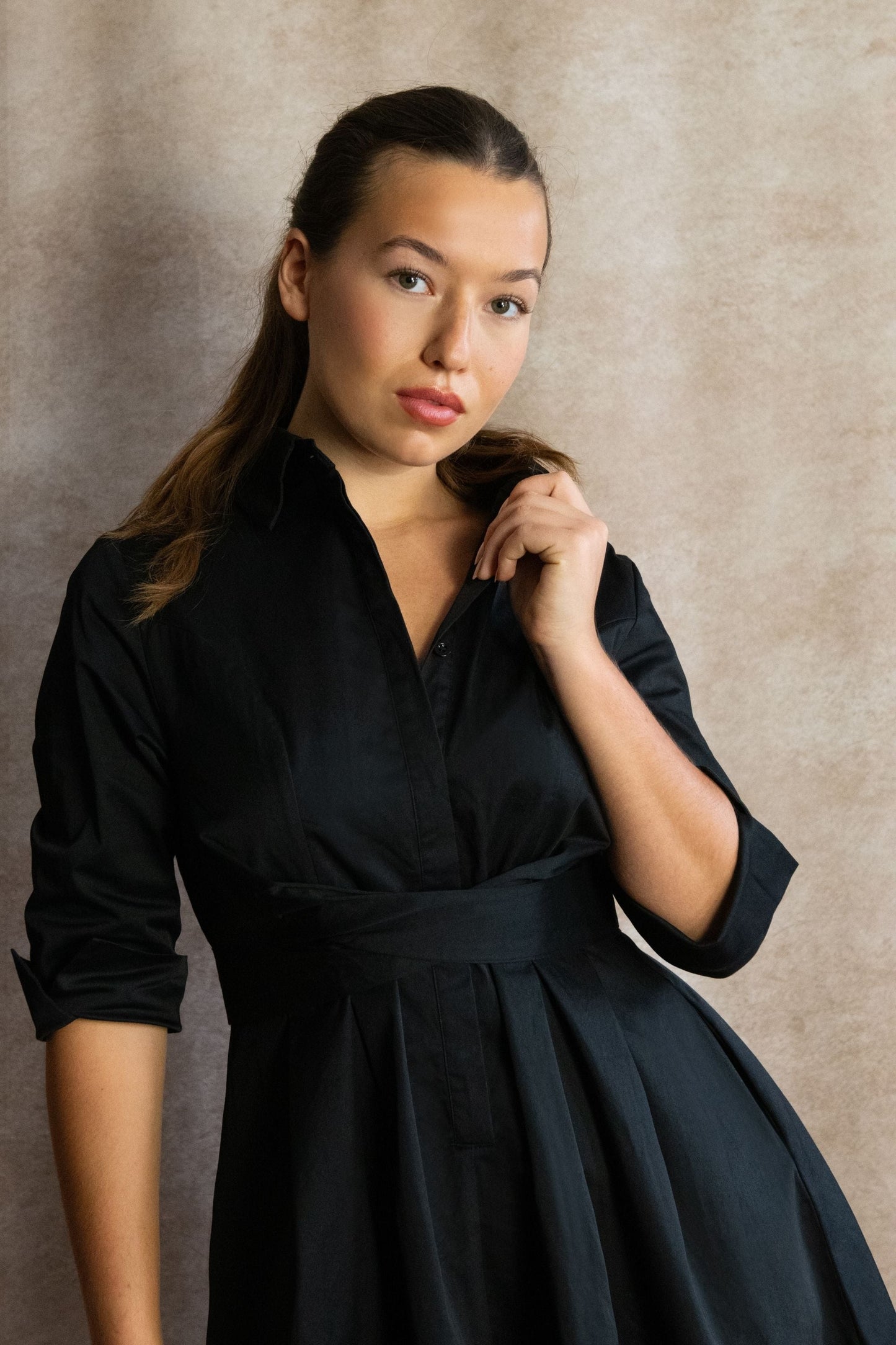 Tessa Elegant Shirt Dress 3/4 Sleeve Buttons - Velora Luxury Fashion
