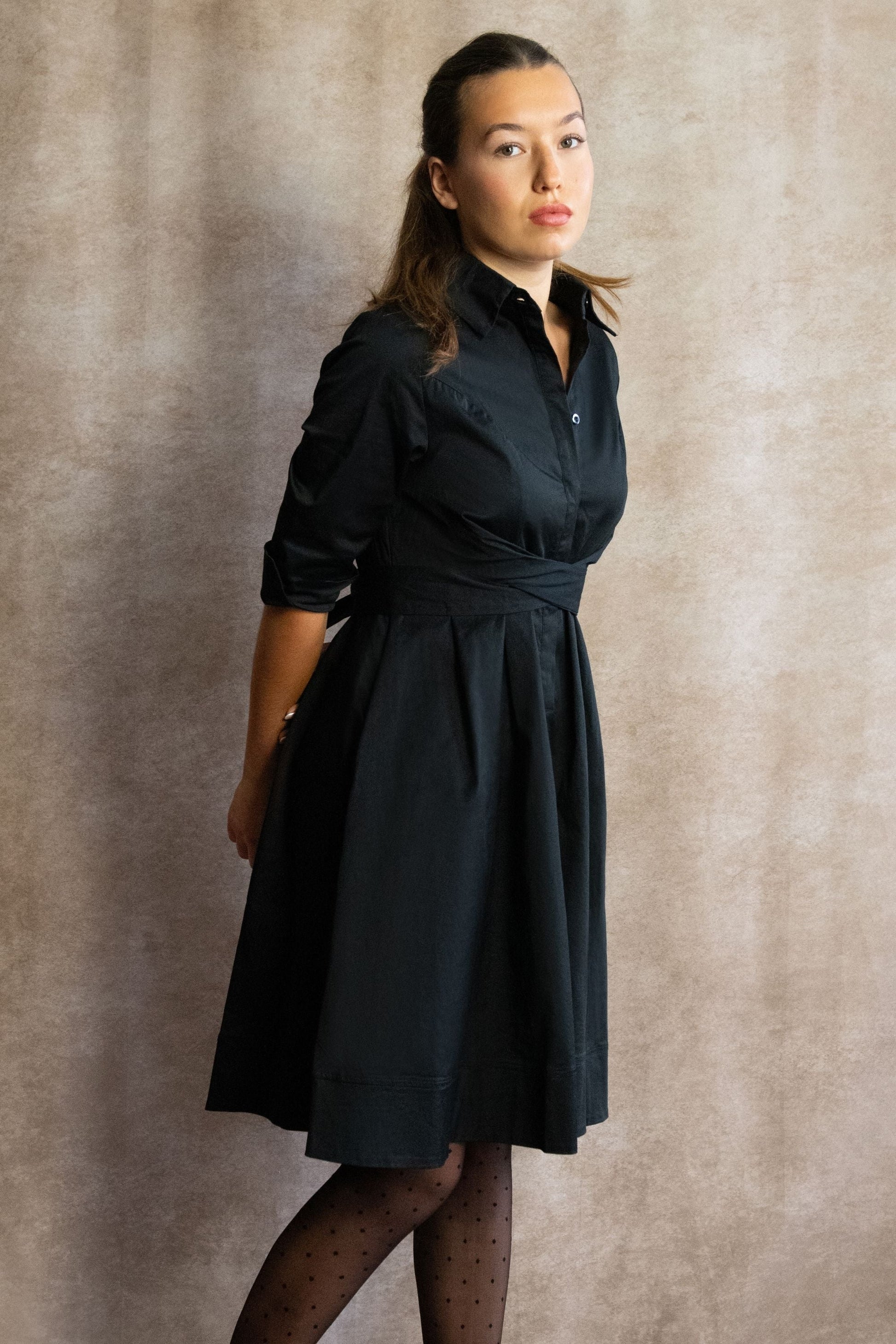 Tessa Elegant Shirt Dress 3/4 Sleeve Buttons - Velora Luxury Fashion