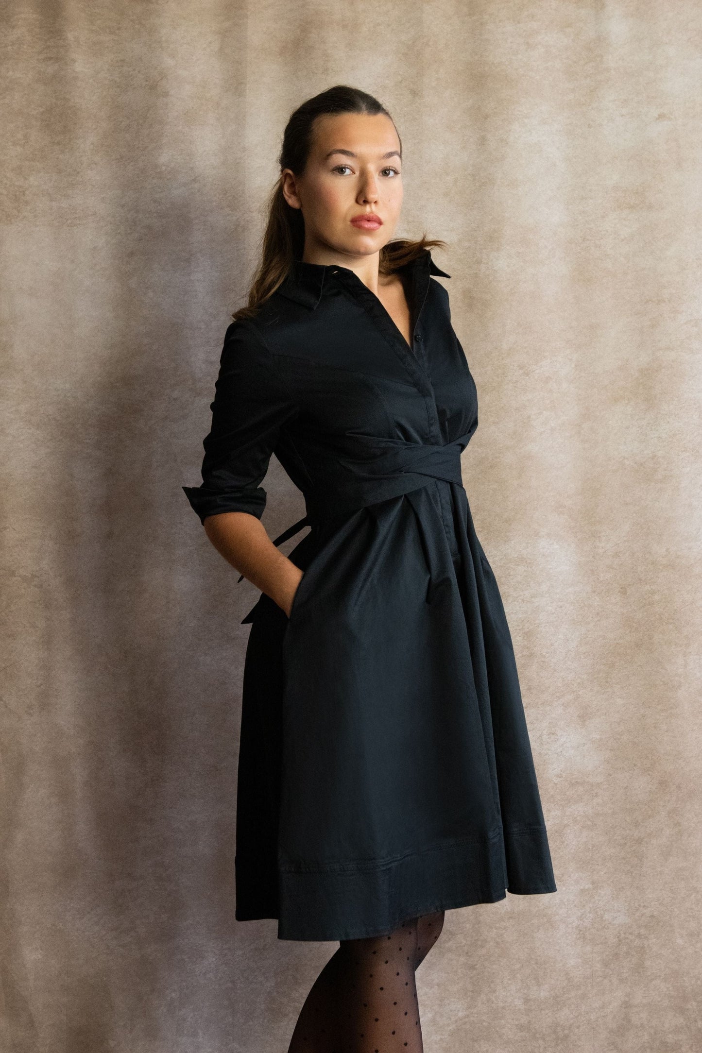 Tessa Elegant Shirt Dress 3/4 Sleeve Buttons - Velora Luxury Fashion