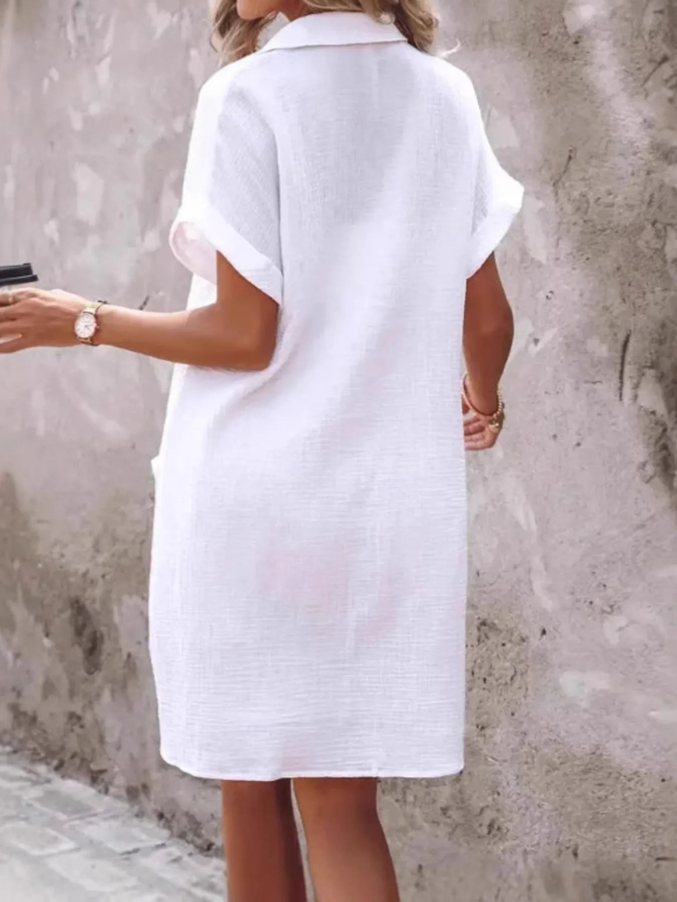 Textured Button-Front Shirt Dress - Velora Luxury Fashion