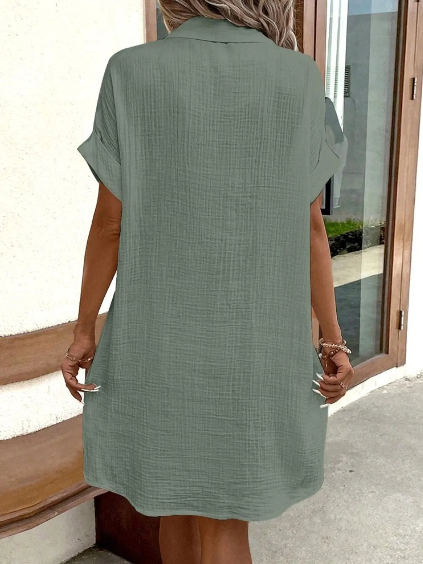 Textured Button-Front Shirt Dress - Velora Luxury Fashion