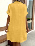 Textured Button-Front Shirt Dress - Velora Luxury Fashion