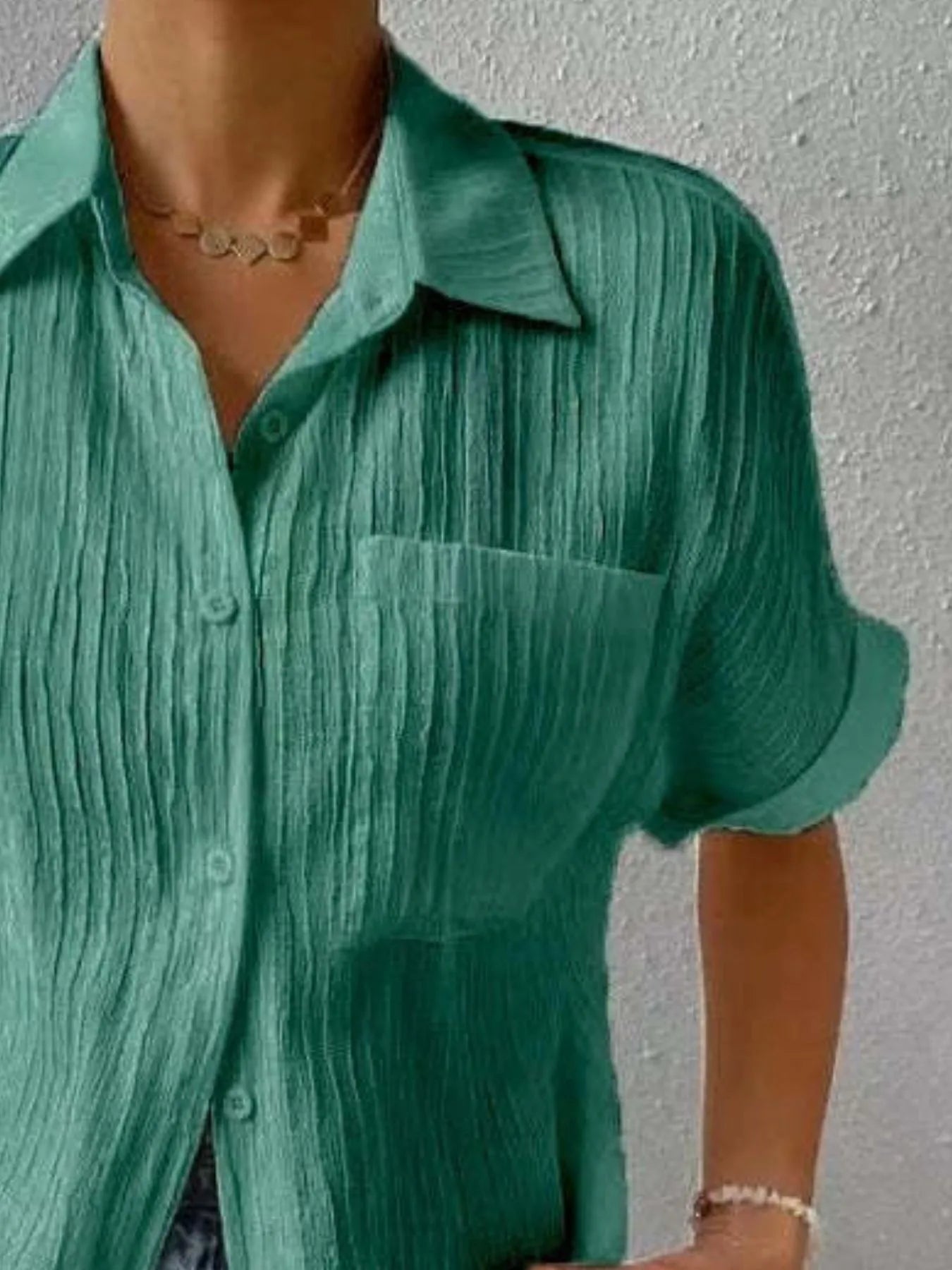 Textured Button-Up Short Sleeve Shirt - Velora Luxury Fashion