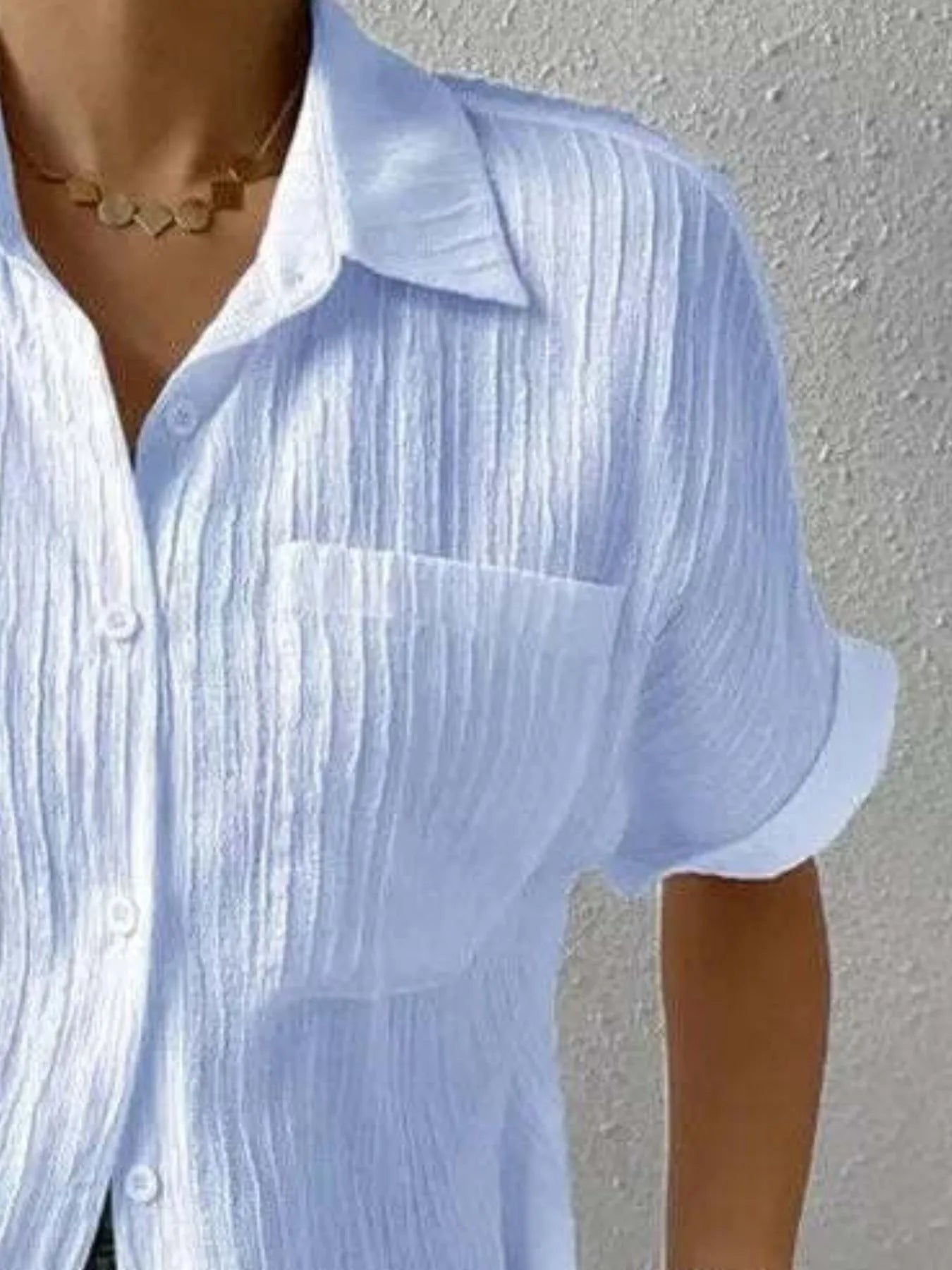 Textured Button-Up Short Sleeve Shirt - Velora Luxury Fashion