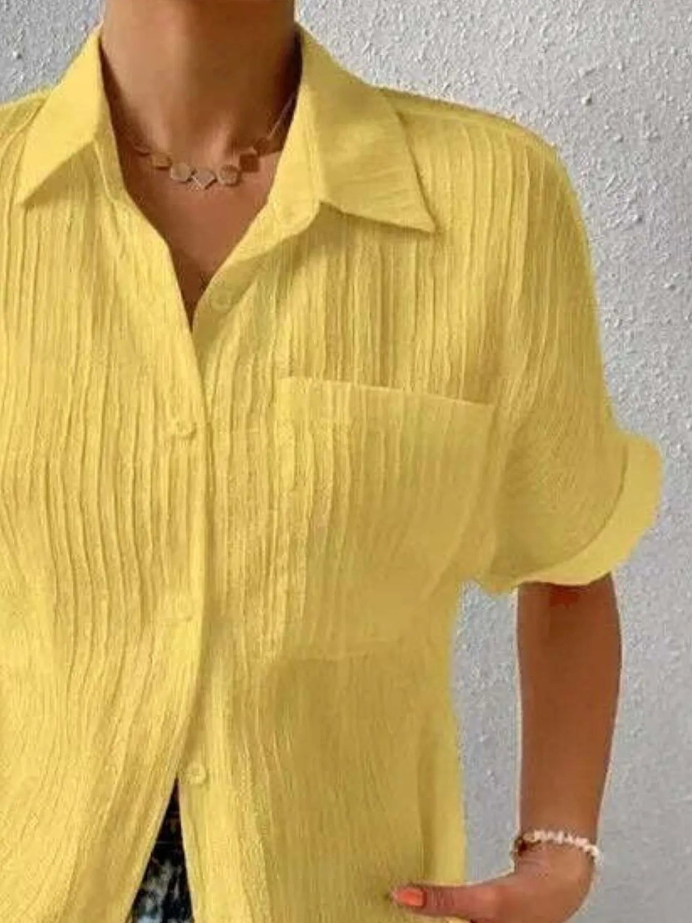 Textured Button-Up Short Sleeve Shirt - Velora Luxury Fashion