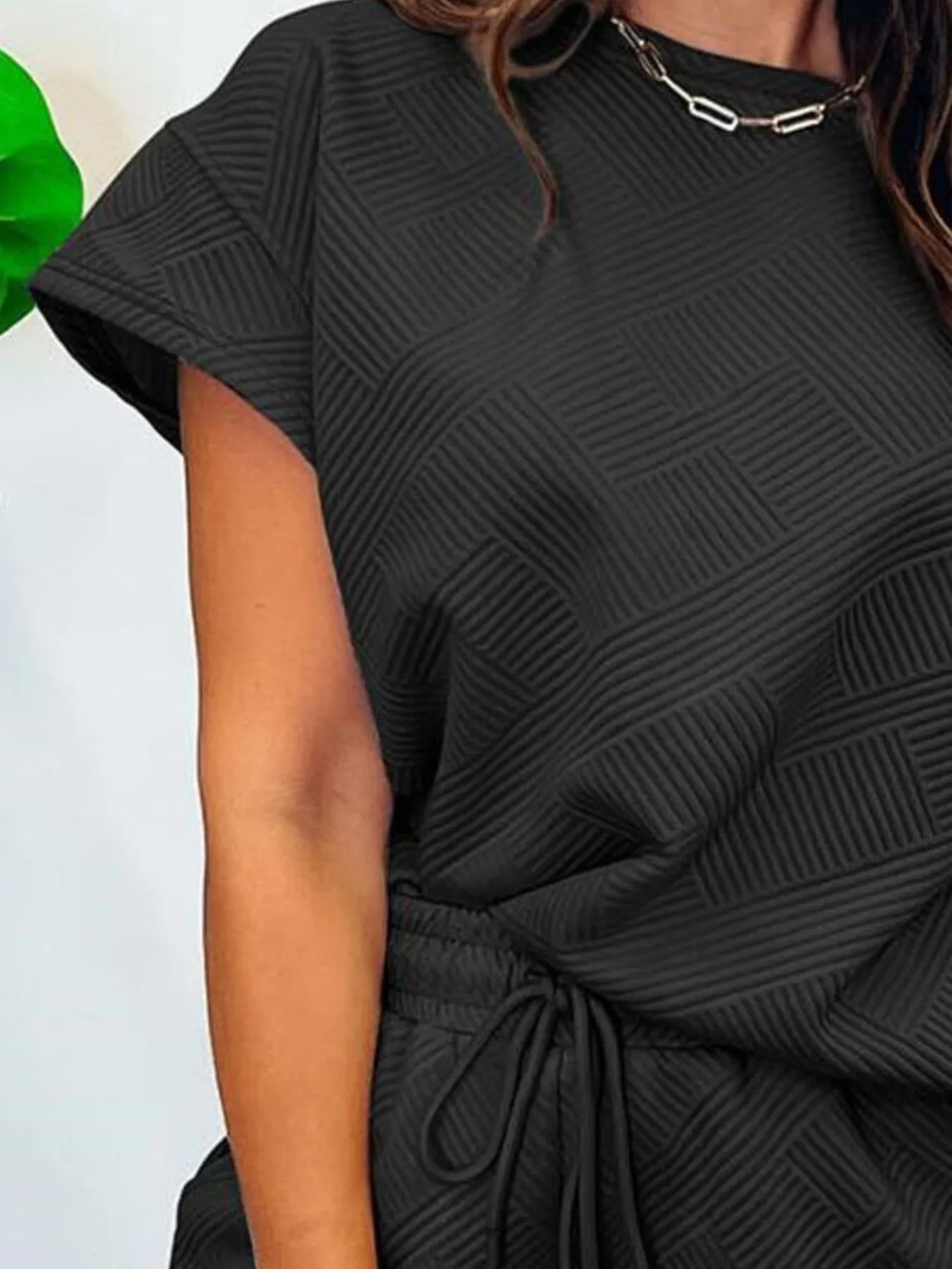 Textured Round Neck Top and Shorts Two-Piece Set - Velora Luxury Fashion