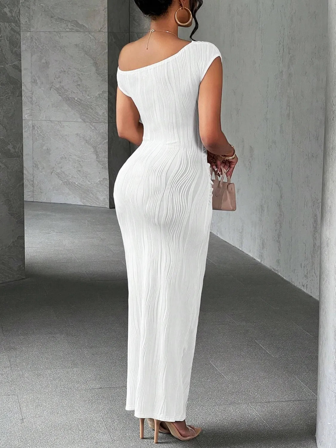 Textured Single Shoulder Maxi Dress - Velora