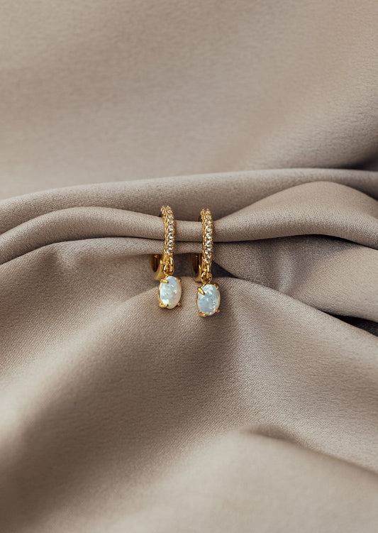 The Adeline CZ Opal Hoop Earrings - Velora Luxury Fashion