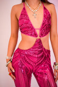The Pink Sabrina Sequin Catsuit - Velora Luxury Fashion