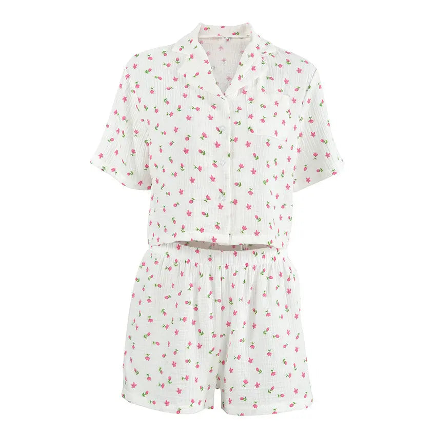 Thin Cotton Printed Comfortable Loose Breathable Short-sleeved Shorts Summer Pajamas Home Wear For Women EX-STOCK Canada