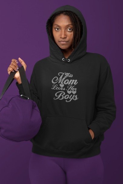 This Mom Loves Her Boys Rhinestone Shirt – Proud Boy Mom Sparkle Bling Tee | Blingdazzel