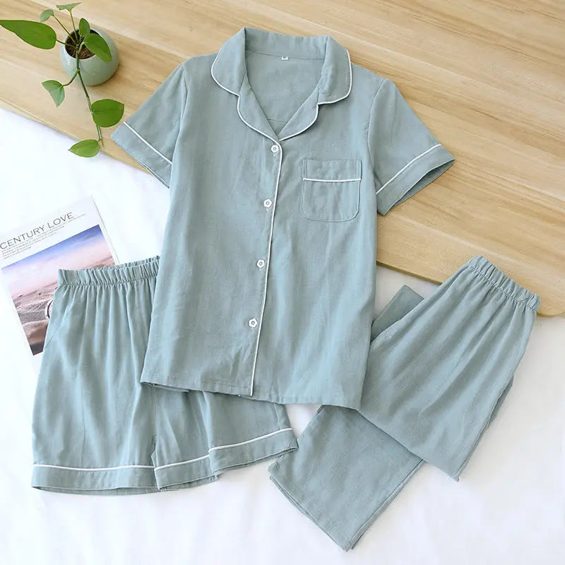 Three-piece Cotton Gauze Pajamas For Women EX-STOCK Canada