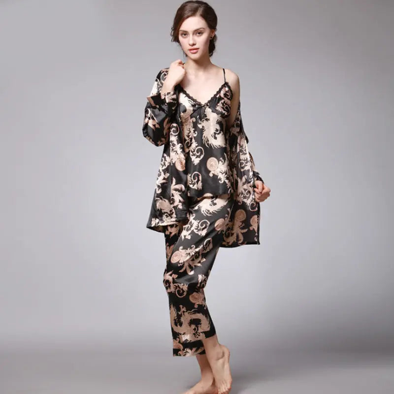 Three-piece silk pajamas for women EX-STOCK Canada