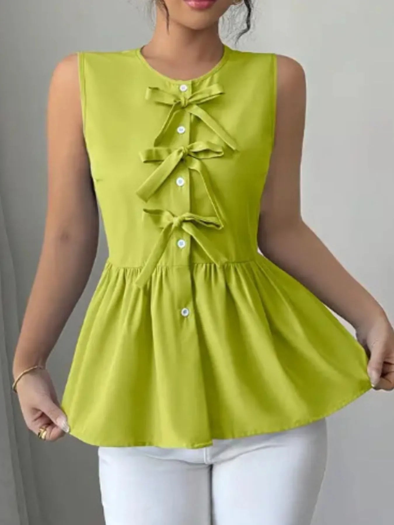 Tie Front Sleeveless Blouse - Velora Luxury Fashion