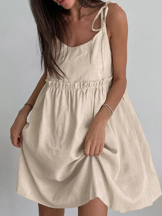 Tie-Shoulder Frill Mini Dress - Velora Luxury Fashion