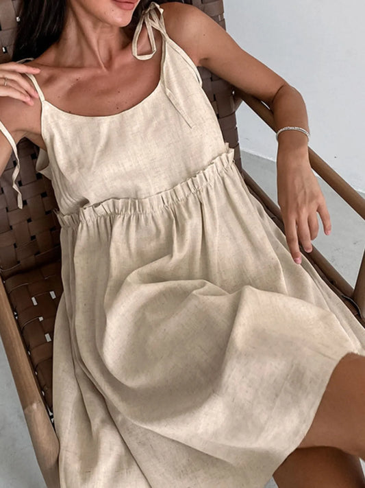 Tie-Shoulder Frill Mini Dress - Velora Luxury Fashion