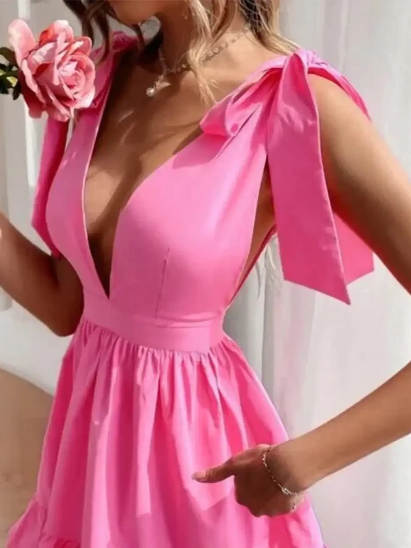 Tie Shoulder Tiered Mini Dress - Velora Luxury Fashion