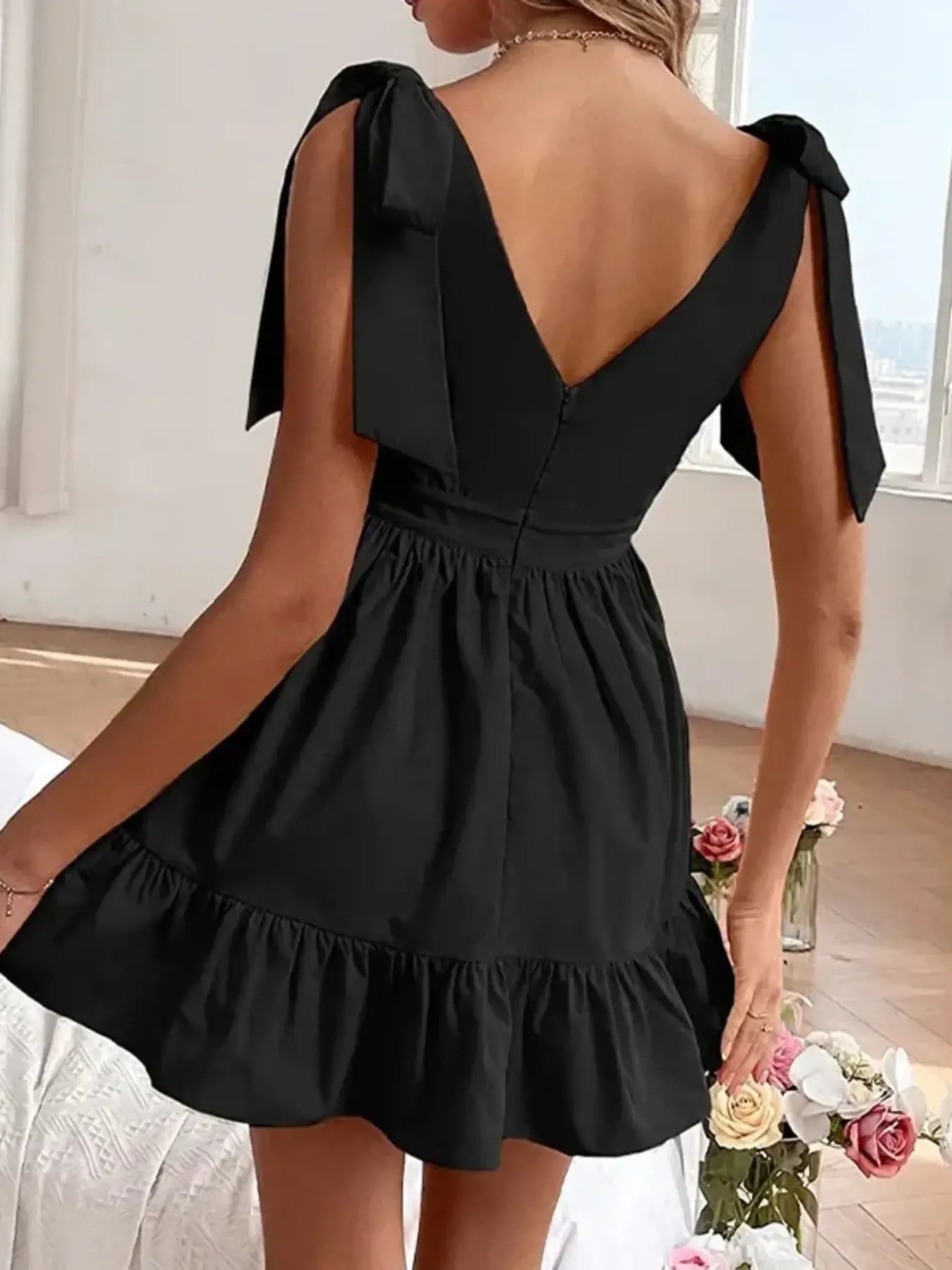 Tie Shoulder Tiered Mini Dress - Velora Luxury Fashion