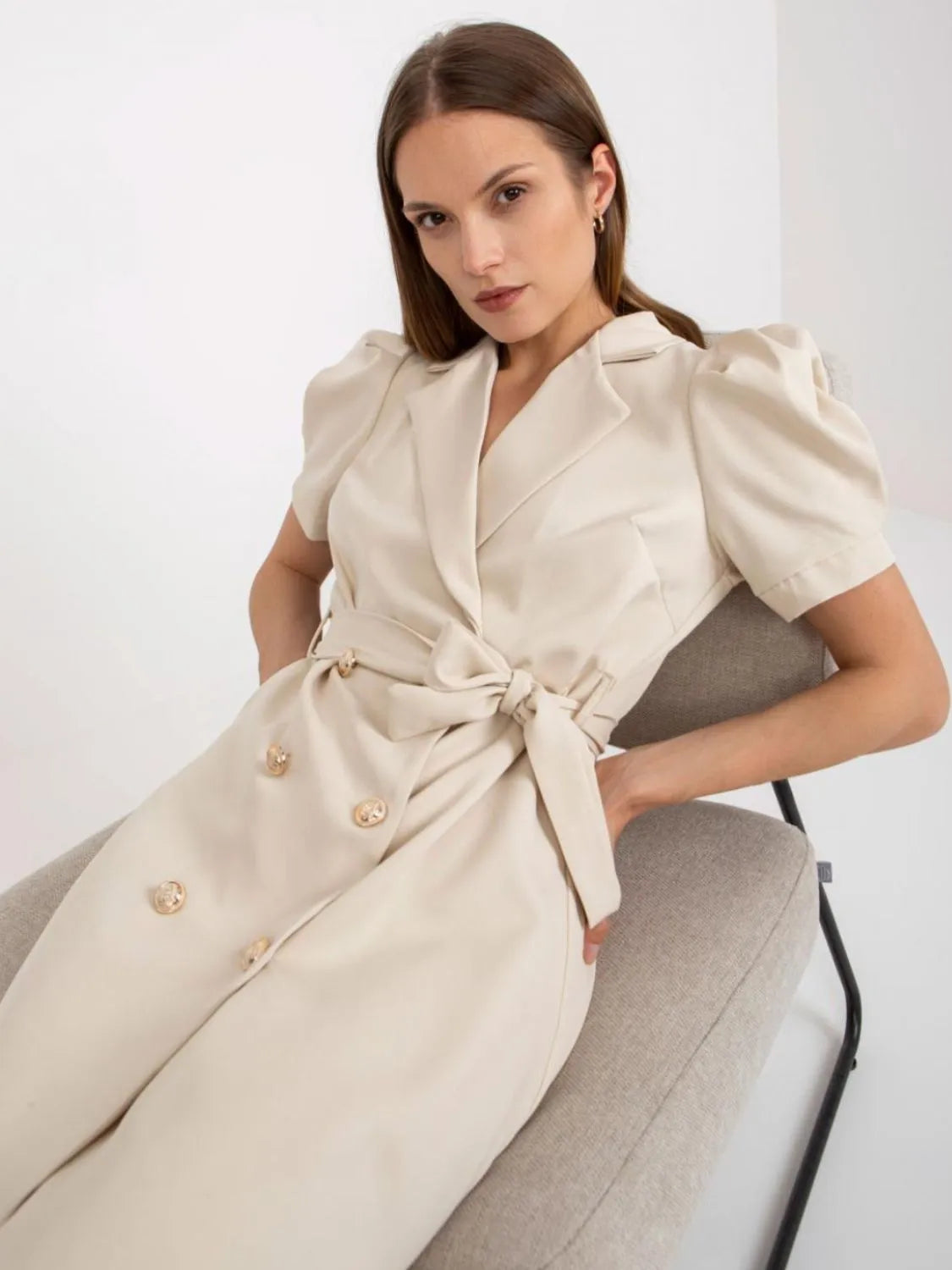 Tie Waist Short Sleeve Blazer Dress - Velora