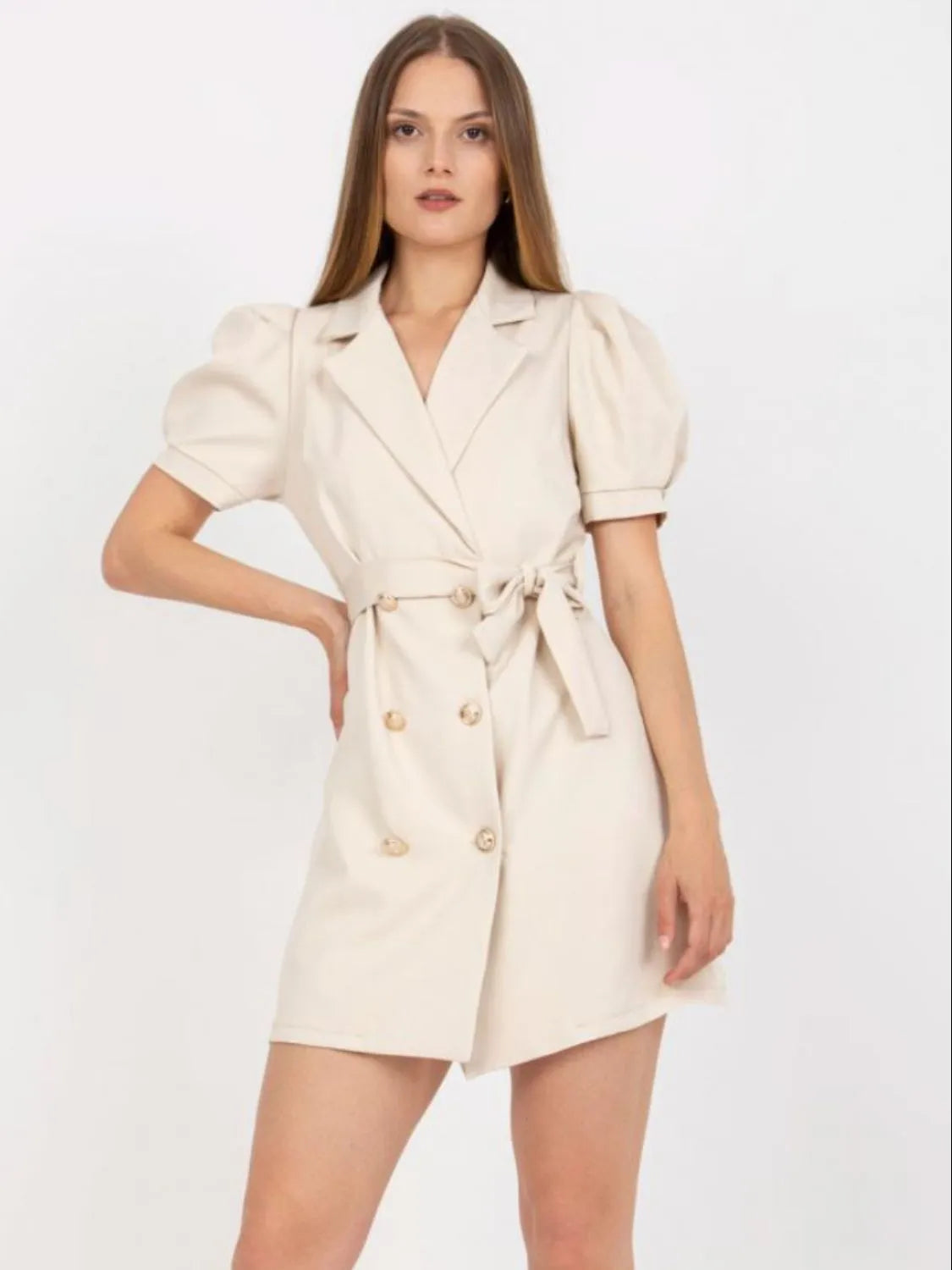 Tie Waist Short Sleeve Blazer Dress - Velora Luxury Fashion