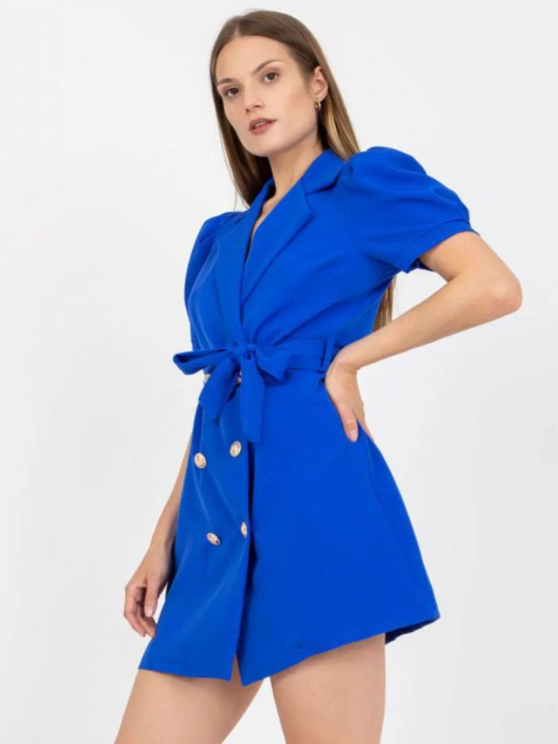 Tie Waist Short Sleeve Blazer Dress - Velora