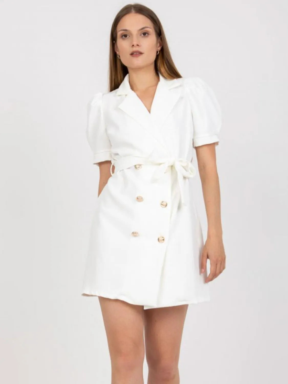 Tie Waist Short Sleeve Blazer Dress - Velora Luxury Fashion