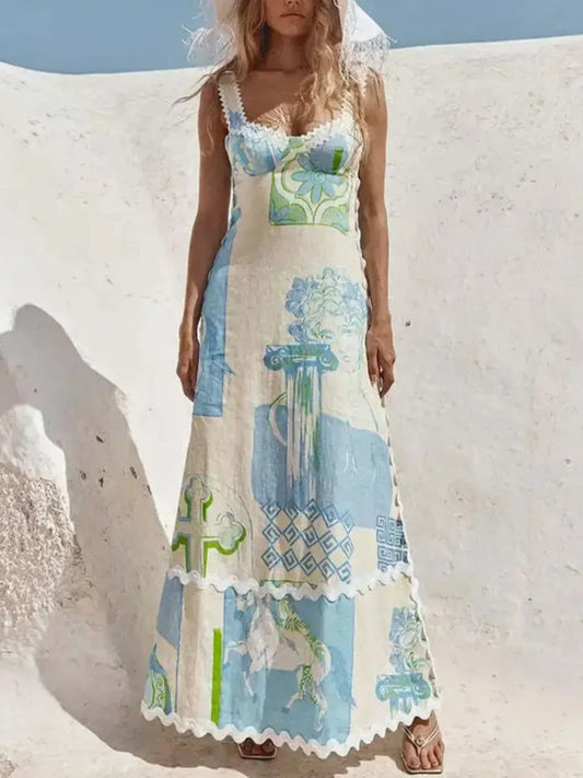 Tied Back Printed Maxi Dress - Velora Luxury Fashion