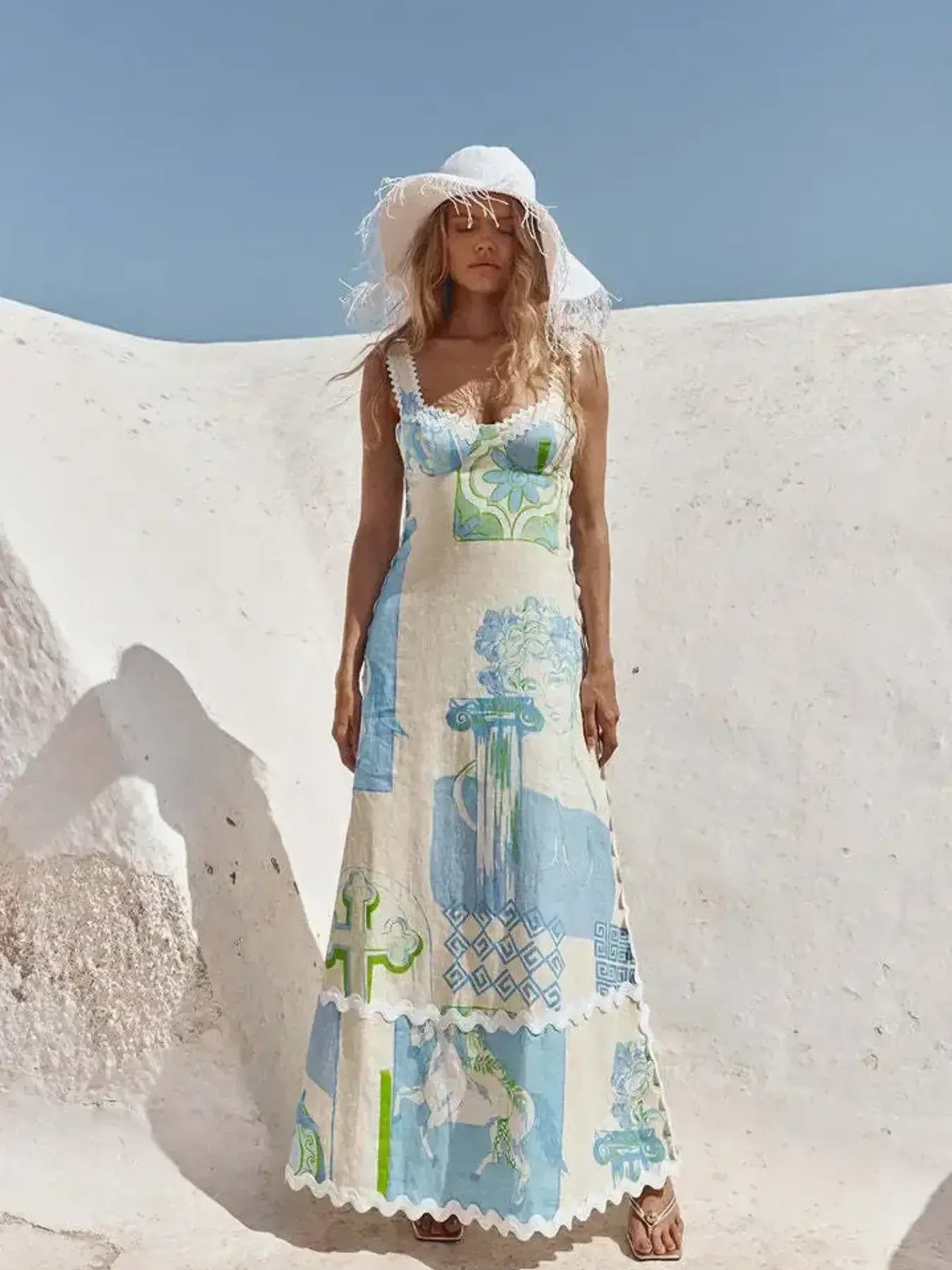 Tied Back Printed Maxi Dress - Velora Luxury Fashion