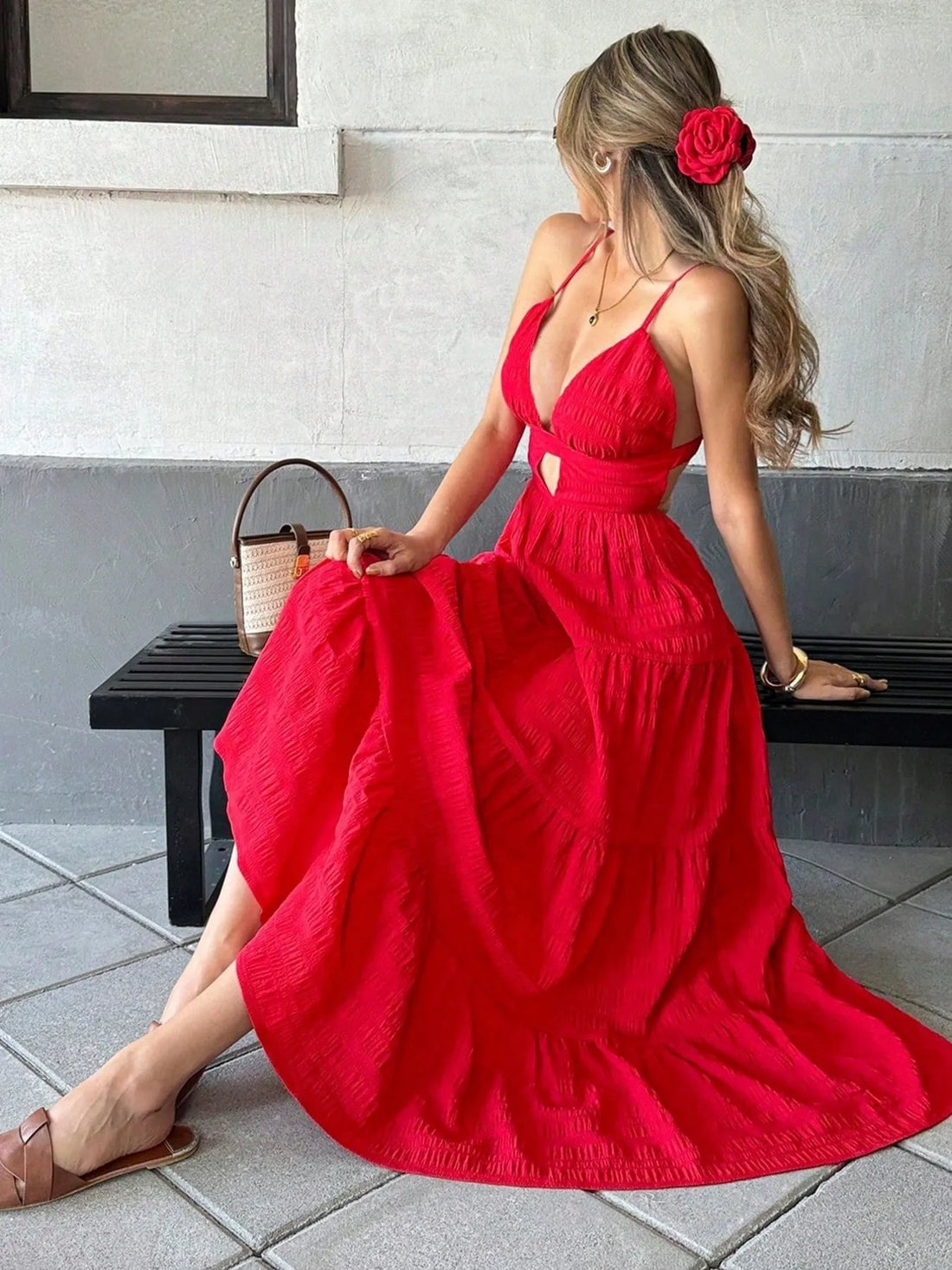 Tiered Maxi Dress with Cutout Detail - Velora Luxury Fashion