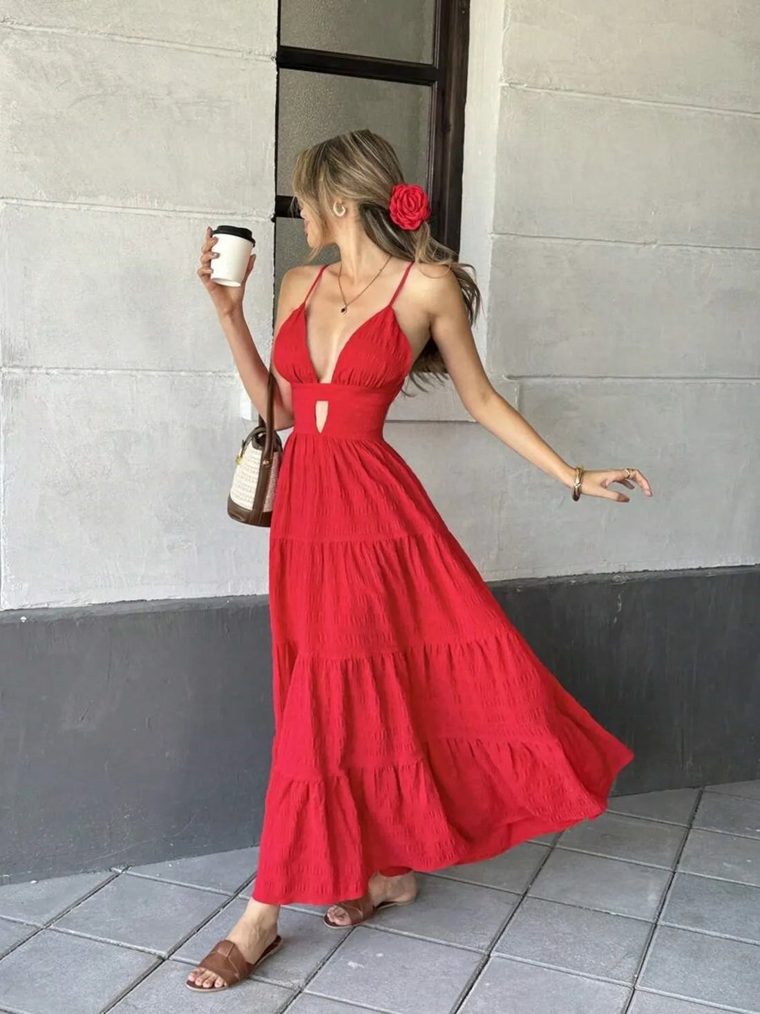 Tiered Maxi Dress with Cutout Detail - Velora Luxury Fashion