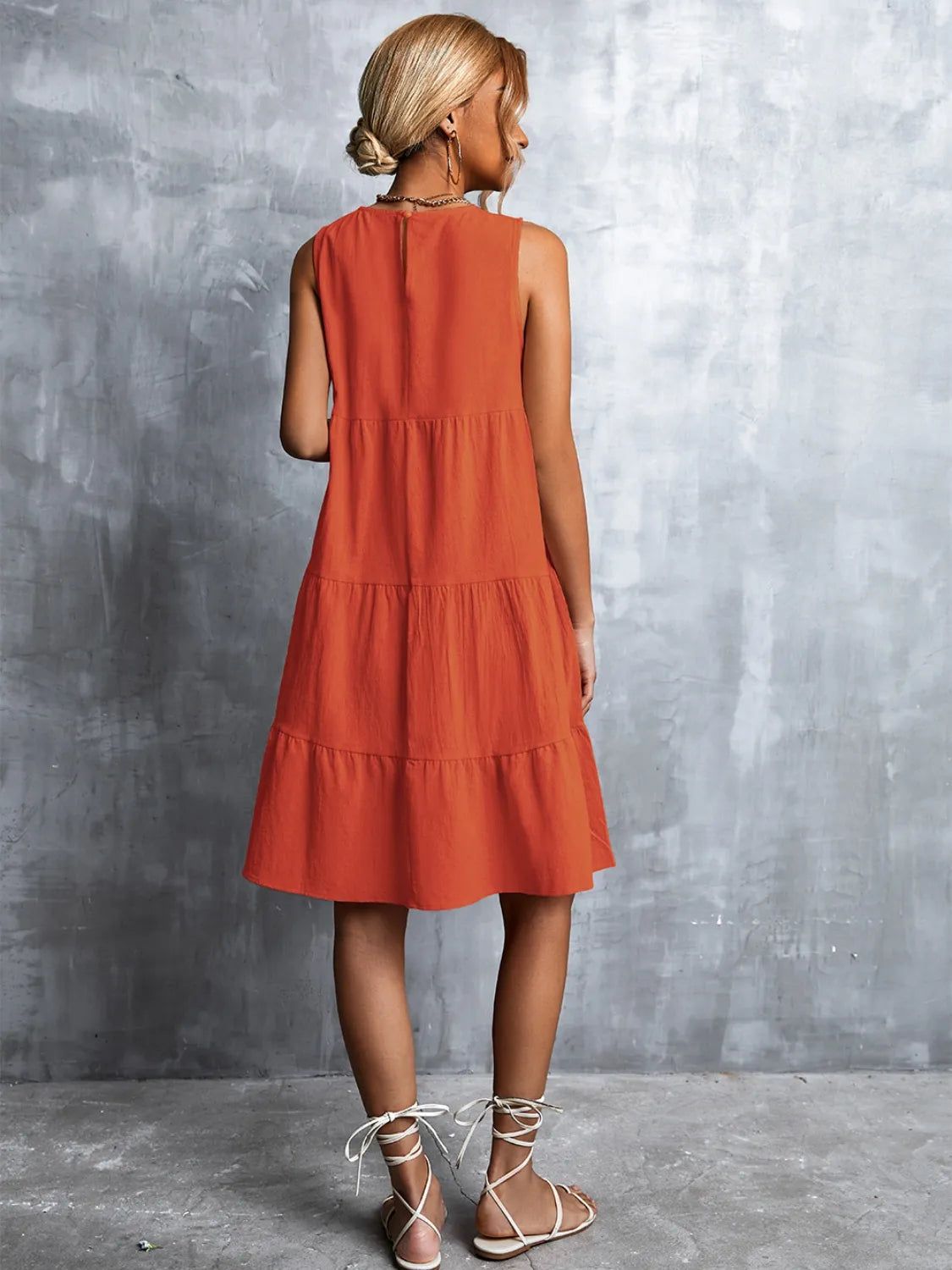 Tiered Round Neck Sleeveless Mini Tank Dress - Velora Luxury Fashion