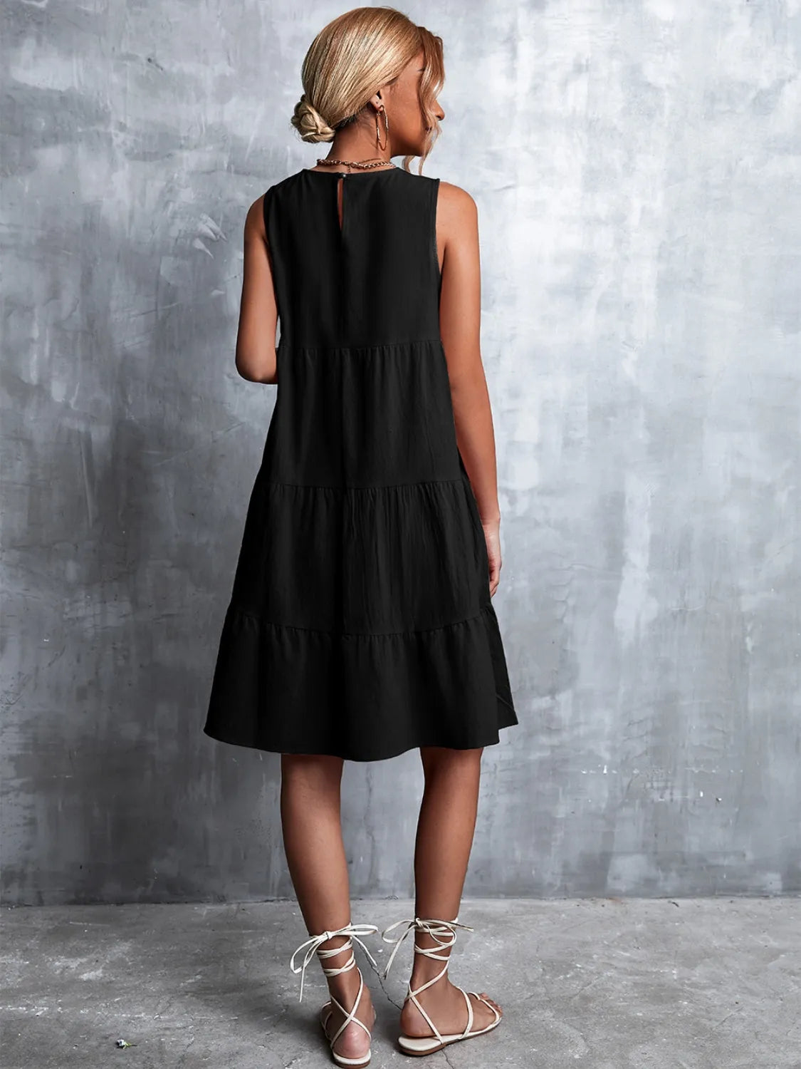 Tiered Round Neck Sleeveless Mini Tank Dress - Velora Luxury Fashion