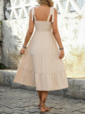 Tiered Tie Shoulder Midi Dress - Velora Luxury Fashion