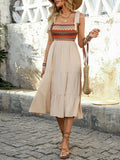 Tiered Tie Shoulder Midi Dress - Velora Luxury Fashion