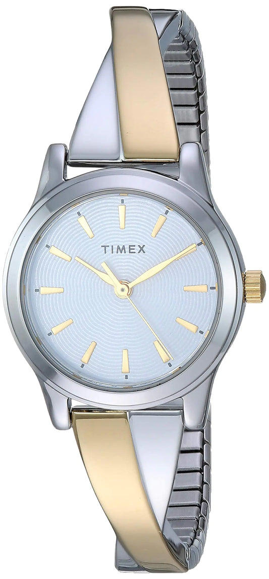 Timex Womens TW2R98600 Stretch Bangle Crisscross 25mm Two-Tone Expansion Band Watch - Velora Luxury Fashion