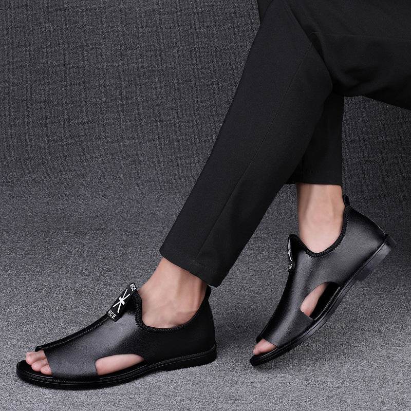 Toed First Layer Cowhide Sandals Men's Bag Heel Side Empty Leather Beach Non-slip Wear-resistant EX-STOCK Canada