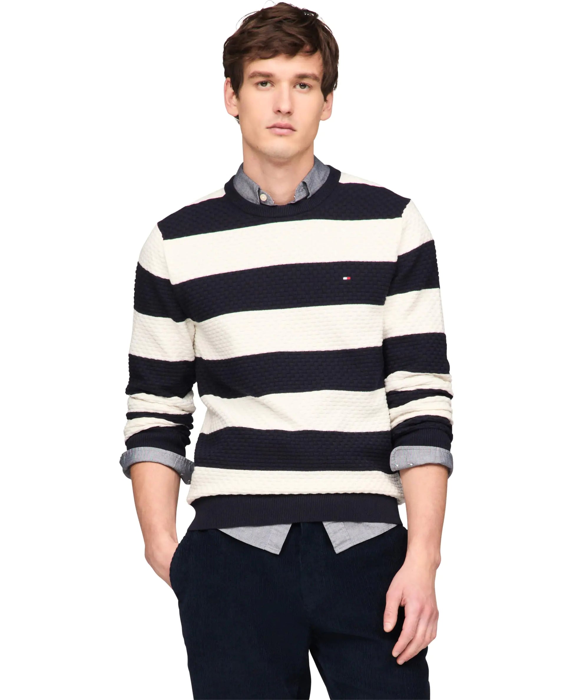 Tommy Hilfiger Mens 9GG Structured Crew Neck Sweater - Velora Luxury Fashion