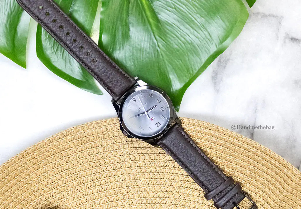 Tommy Hilfiger The Essentials Brown Strap Grey Dial Watch - Velora Luxury Fashion