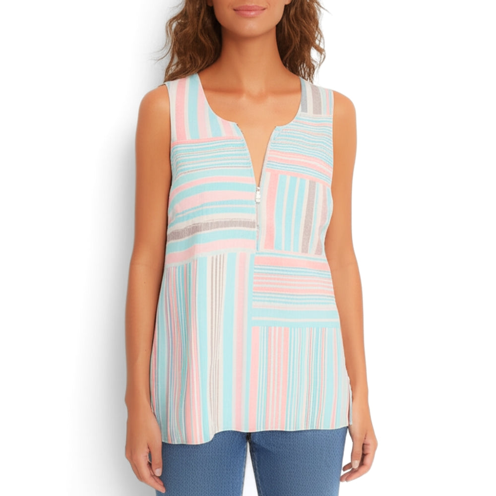 Women's [L] Kohala Stripe 1/4 Zip Linen Sleeveless Blouse | Tommy Bahama Sassy's Garage