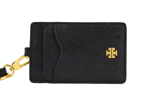Tory Burch (136584) Emerson Black Saffiano Leather Necklace Lanyard Card Case - Velora Luxury Fashion