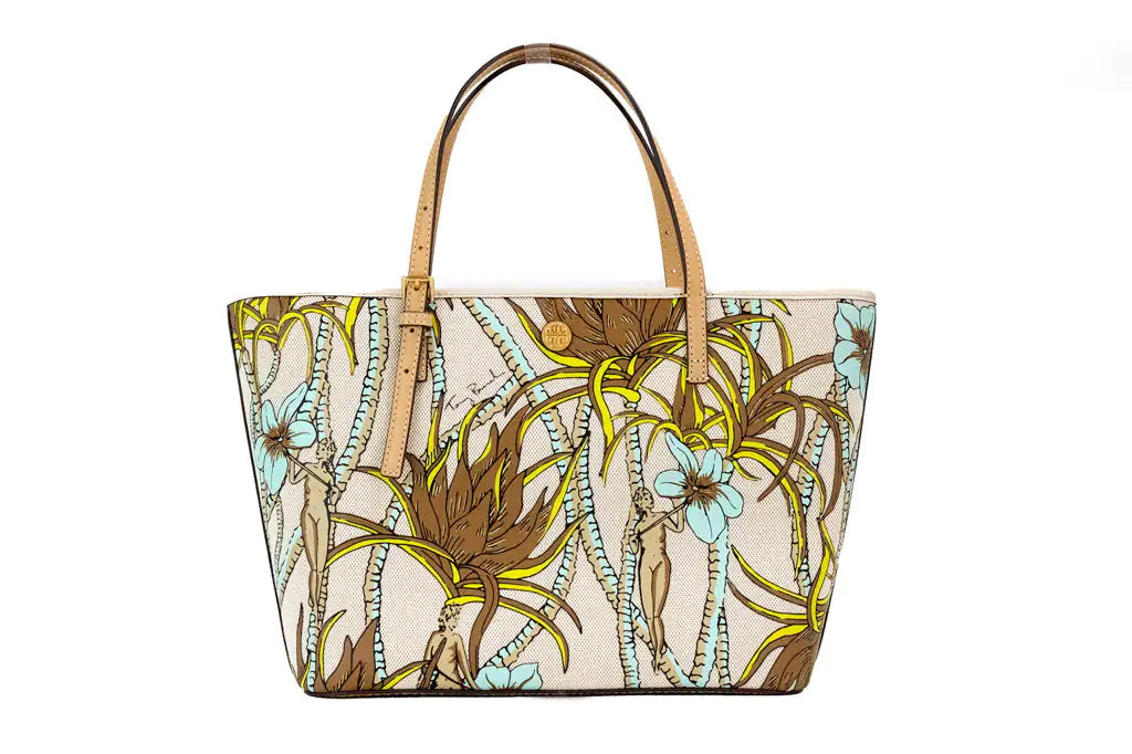 Tory Burch (144081) Emerson Small Climbing Palms Printed Canvas Tote Handbag - Velora Luxury Fashion