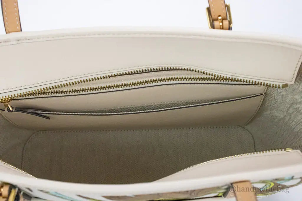 Tory Burch (144081) Emerson Small Climbing Palms Printed Canvas Tote Handbag - Velora Luxury Fashion