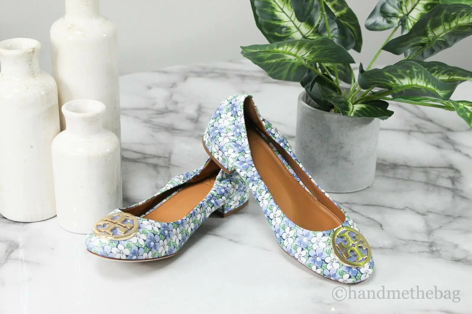 Tory Burch Benton 2 Terrace Ditsy Leather Scrunch Heel Shoes - Velora Luxury Fashion