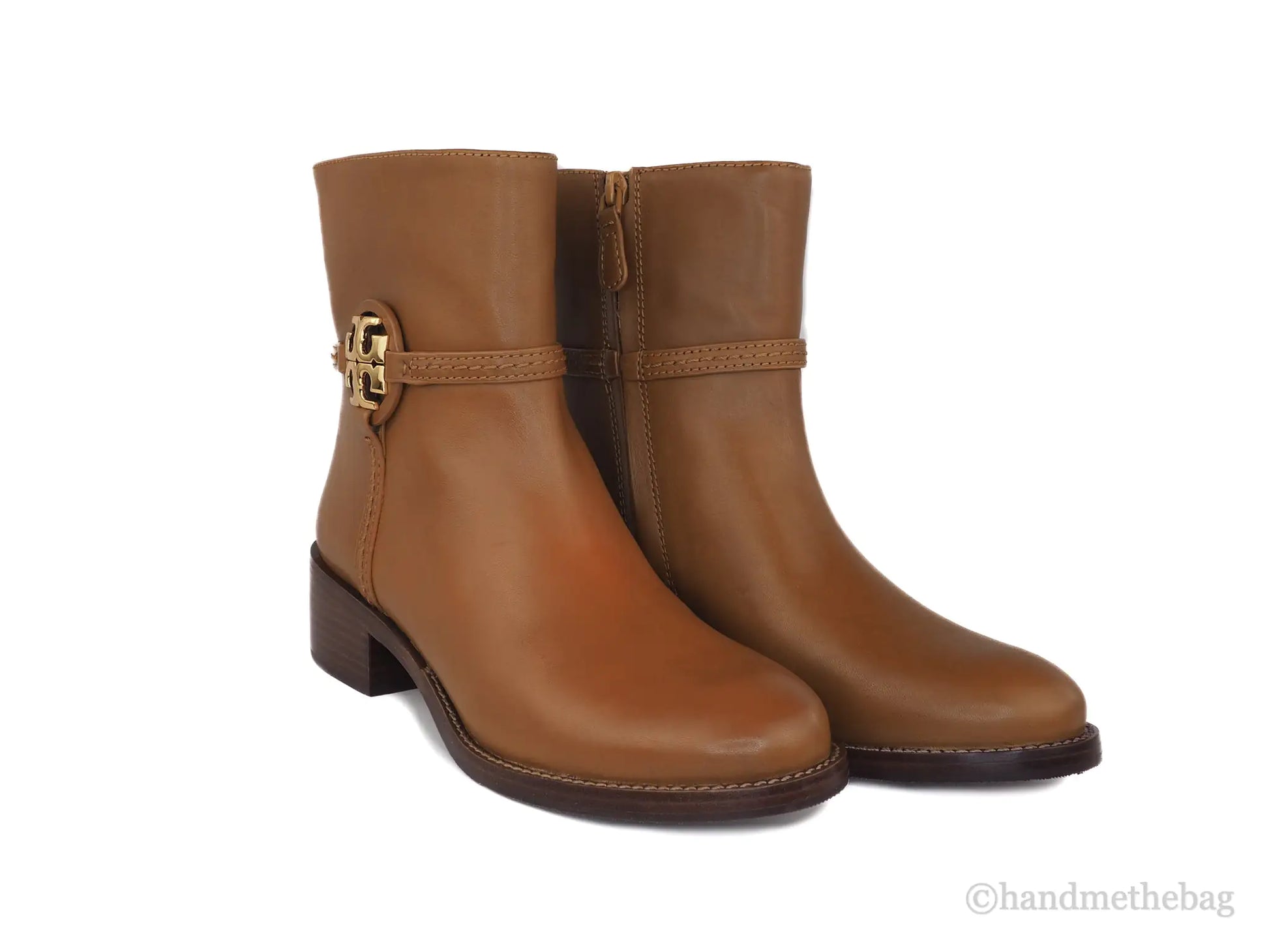 Tory Burch Miller Dark Tiramisu Leather 45MM Heel Booties - Velora Luxury Fashion