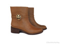 Tory Burch Miller Dark Tiramisu Leather 45MM Heel Booties - Velora Luxury Fashion
