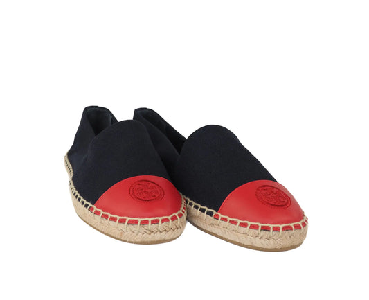 Tory Burch Recycled Canvas Navy Red Colorblock Espadrilles - Velora Luxury Fashion