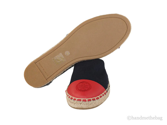Tory Burch Recycled Canvas Navy Red Colorblock Espadrilles - Velora Luxury Fashion