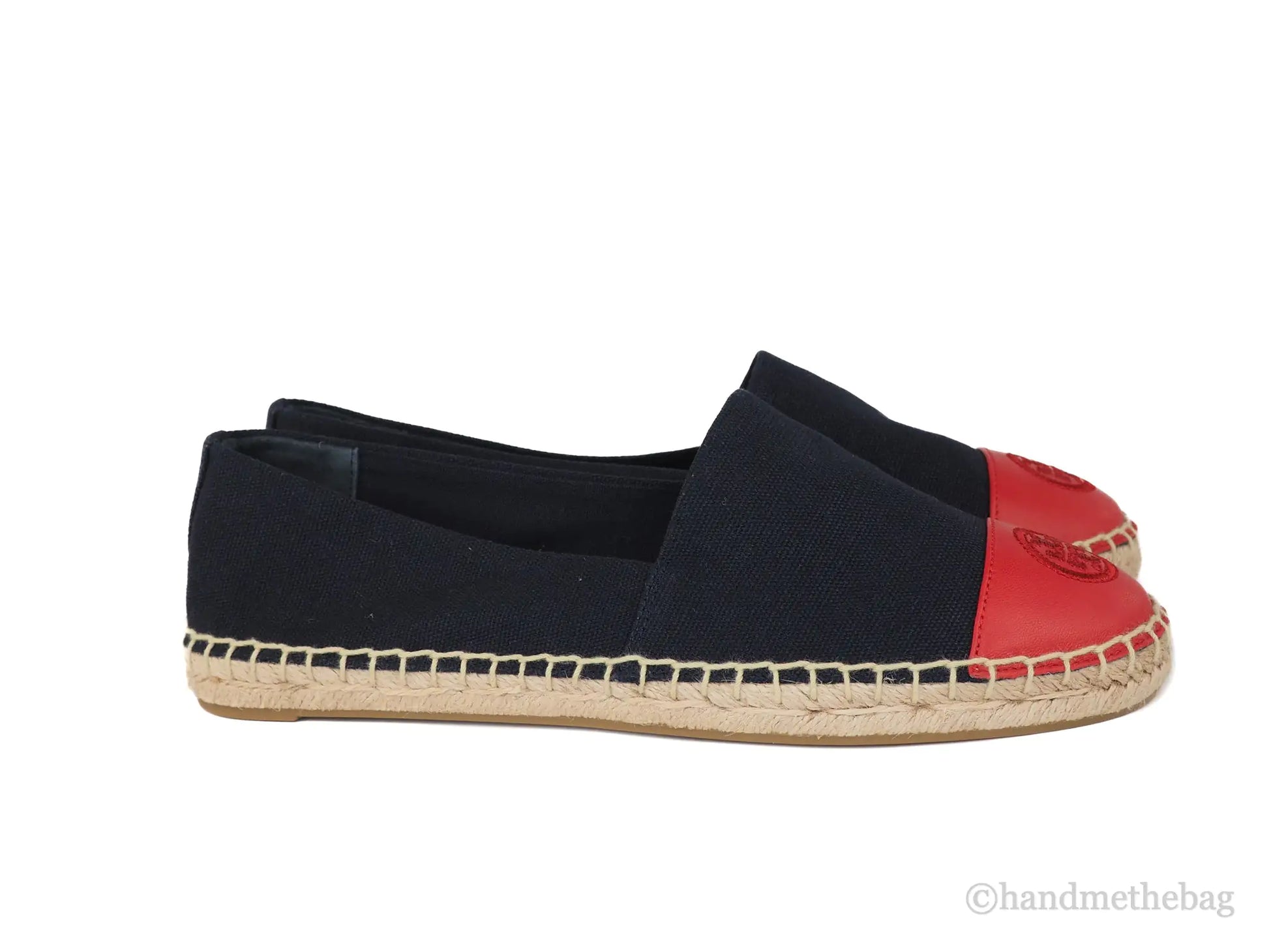Tory Burch Recycled Canvas Navy Red Colorblock Espadrilles - Velora Luxury Fashion