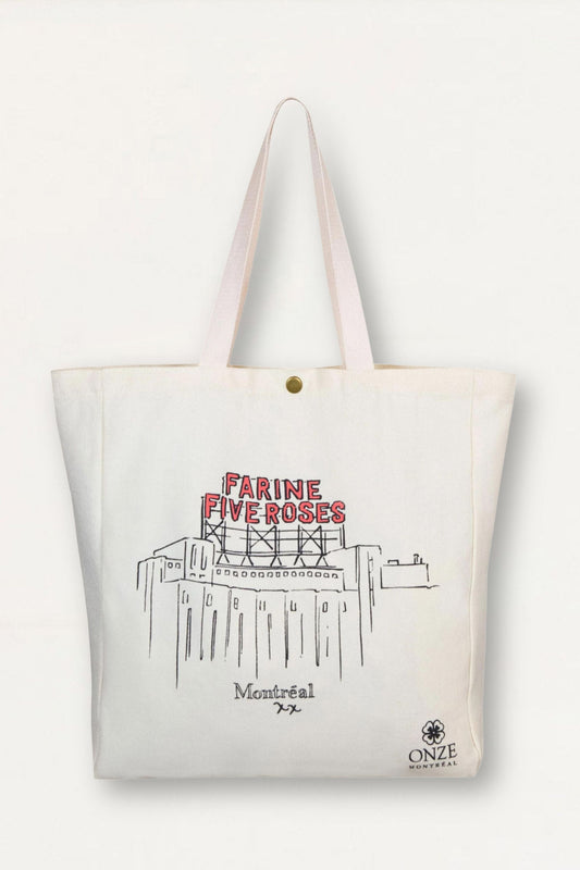 Tote Bag Custom Illustration Montreal Five Roses Canvas - Velora Luxury Fashion
